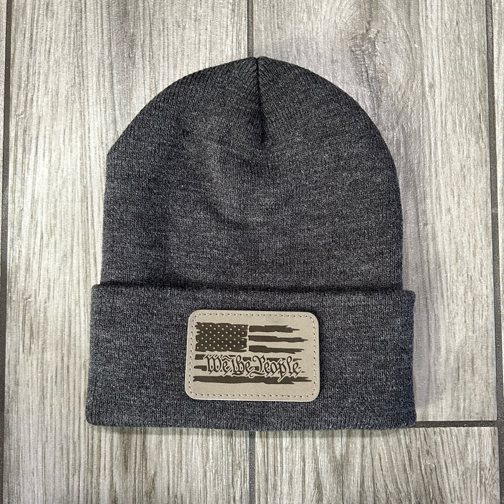 Laser engraved patch beanie. We the people.